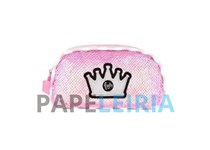 Estojo FOOTY c/ Lantejoulas e Luz Led Rosa/Cinza 22x10x8 cm