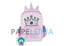 Mochila FOOTY c/ Lantejoulas e Luz Led Rosa/Cinza 44x33x26